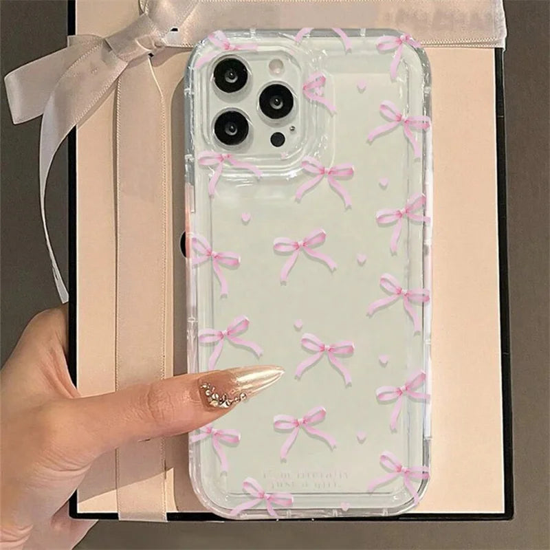 Coque iPhone Cœur Rose avec Nœud - Transparente Anti-Choc