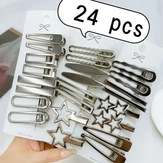Set 24 Épingles Cheveux Métalliques Argentées - Clips Étoile
